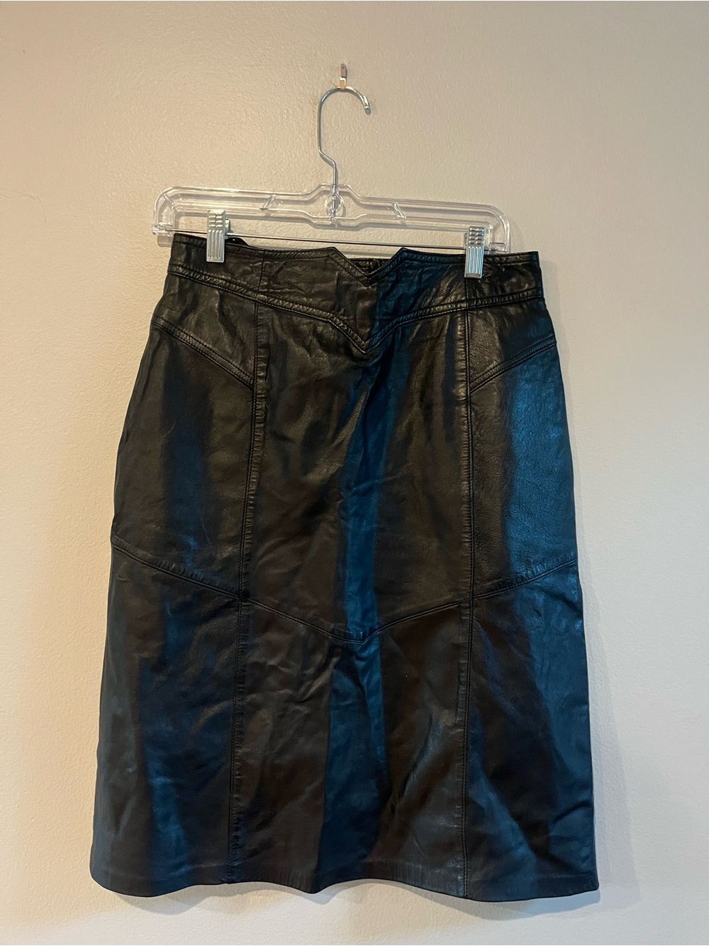 Vintage DAVID'S Black Genuine Leather Midi Pencil Skirt Size 42